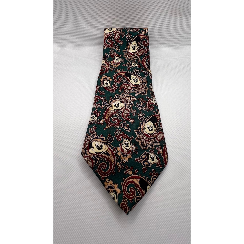 VTG Mickey Mouse Silk Tie Disney by Balancine Inc Paisley Green